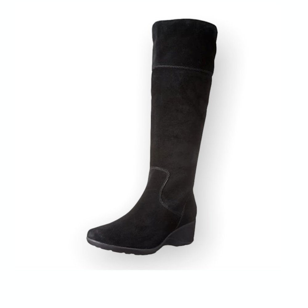 Clarks Womens Allura Starlit Waterproof Boots Black Suede Leather Size 8.5